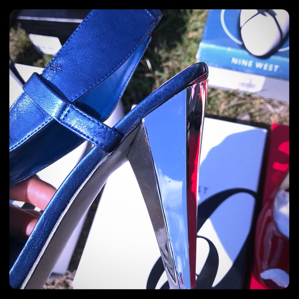 Royal blue mirrored heel sling back heels